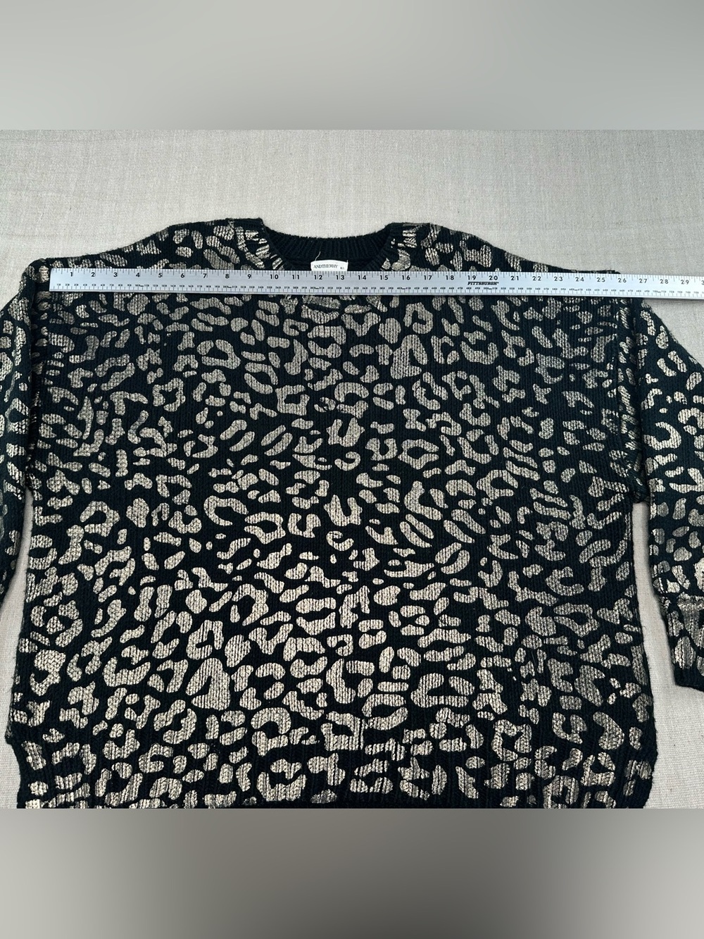 ANDTHEWHY Black Metallic Gold Leopard Print Balloon Sleeve Sweater Medium/ Large - Picture 5 of 10
